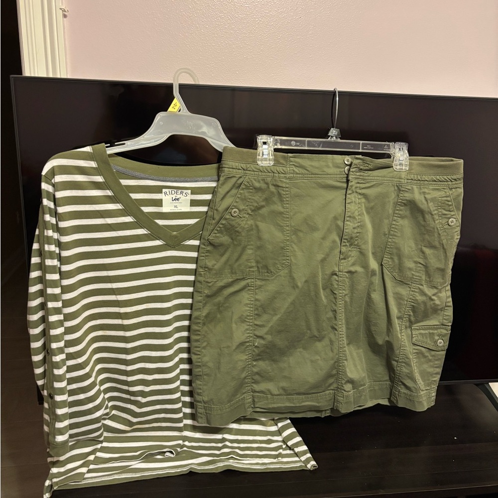 Lee Olive and White Striped Top and skirt